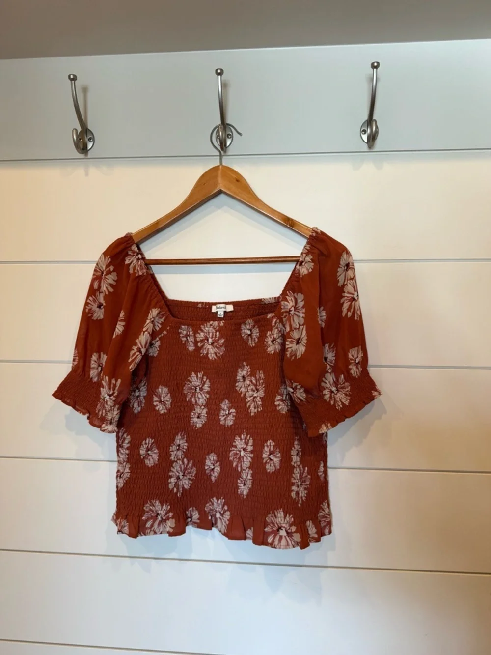 Madewell Re)sourced Georgette Lucie Puff-Sleeve Smocked Bodice Top Medium
